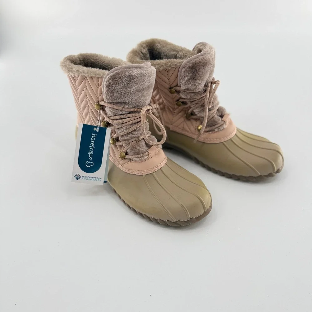 NWT Baretraps Flash Duck Boots Size 7 Weatherproof Quilted Faux Fur Blush Pink